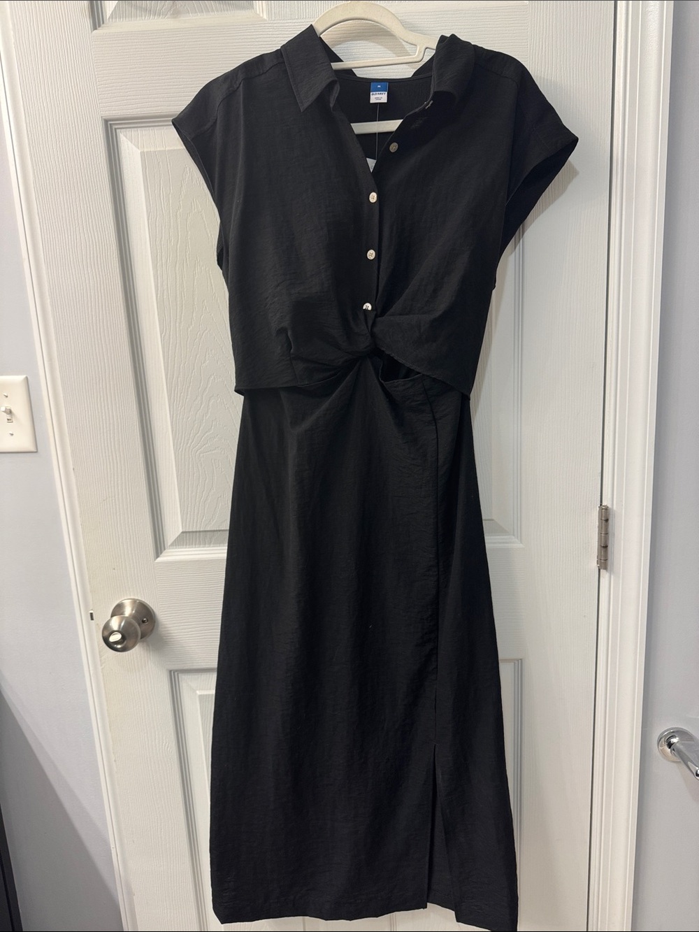 Old Navy Black Button-Front Knot Midi Dress